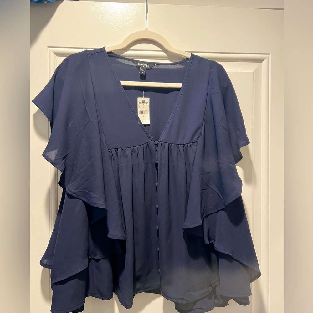 Express Navy blue blouse, flowy, button details